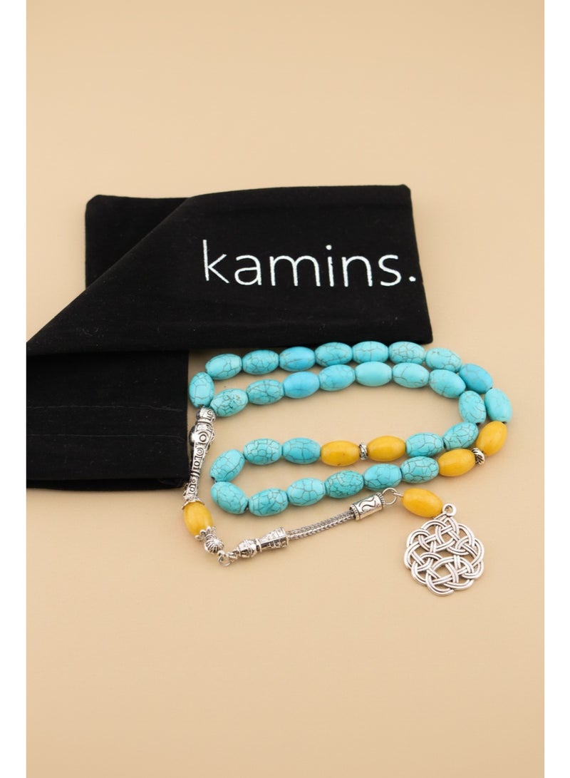 Kamins Collection Turquoise& Yellow Jade Tasbih - Image 1
