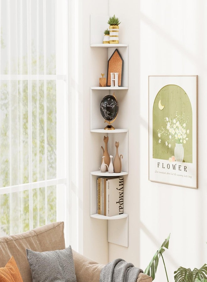 Tangkula 5-Tier Corner Shelf Wall Mount, Farmhouse Floating Corner Bookshelf, Industrial Modern Display Shelf Stand, Wooden Storage Organizer for Living Room Home Office (1, White) - Image 1
