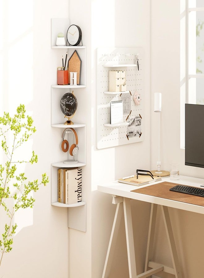 Tangkula 5-Tier Corner Shelf Wall Mount, Farmhouse Floating Corner Bookshelf, Industrial Modern Display Shelf Stand, Wooden Storage Organizer for Living Room Home Office (1, White) - Image 3