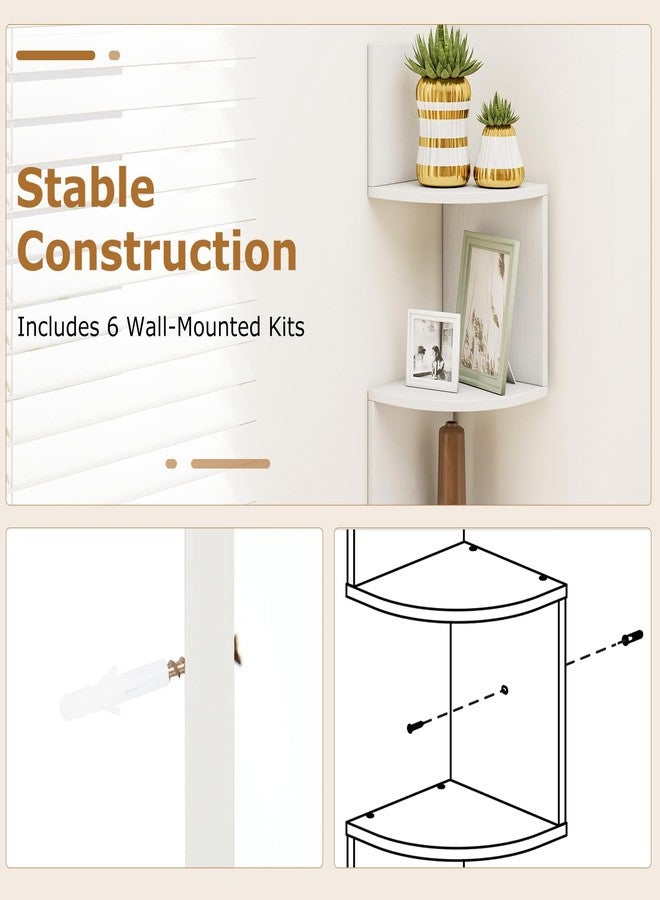 Tangkula 5-Tier Corner Shelf Wall Mount, Farmhouse Floating Corner Bookshelf, Industrial Modern Display Shelf Stand, Wooden Storage Organizer for Living Room Home Office (1, White) - Image 5