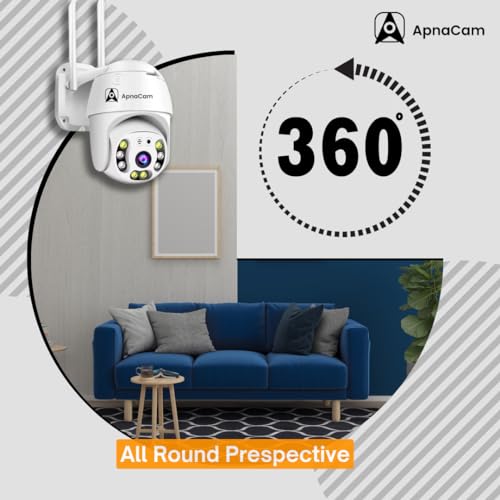 ApnaCam 3MP Wi-Fi Smart Outdoor 355° PTZ Camera with Live Monitoring| Two-Way Audio| Motion Detection| Alarm |SD Card Recording| Cloud Storage | Full-Color Night Vision Camera | IP66 All Weatherproof - Image 2