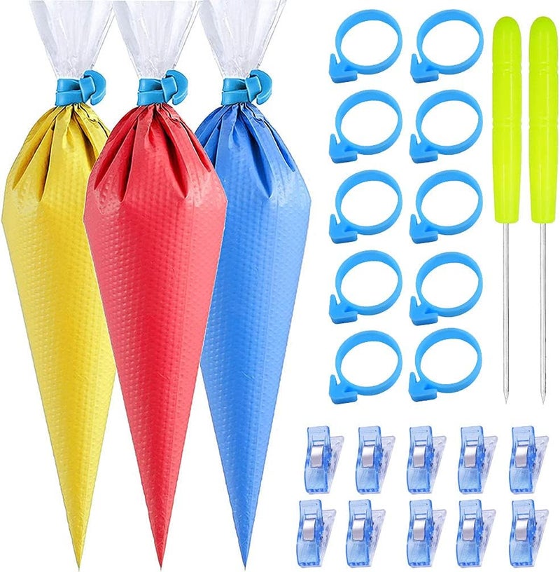 ELJRBCK 122Pieces Tipless Piping Bags - 100pcs Disposable Piping Pastry Bag for Royal Icing/Cookies Decorating - 10 Pastry Bag Ties,10 Clips &2 Scriber Needle - Best Cookie/Cake Decorating Tools (10 Inch) - Image 1