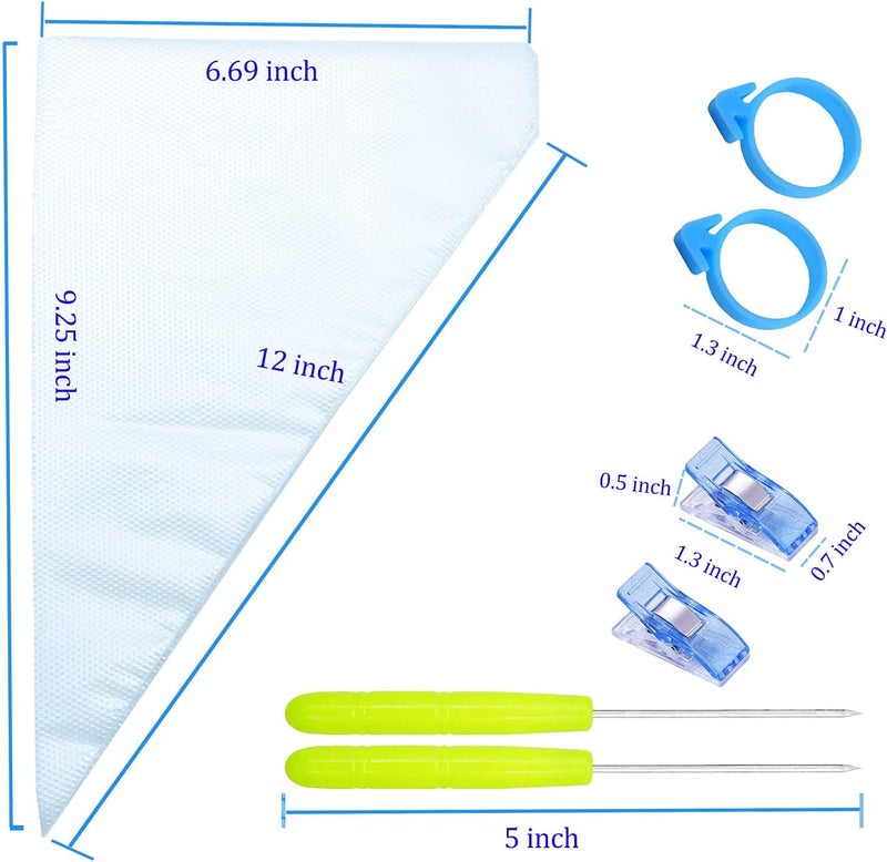 ELJRBCK 122Pieces Tipless Piping Bags - 100pcs Disposable Piping Pastry Bag for Royal Icing/Cookies Decorating - 10 Pastry Bag Ties,10 Clips &2 Scriber Needle - Best Cookie/Cake Decorating Tools (10 Inch) - Image 2