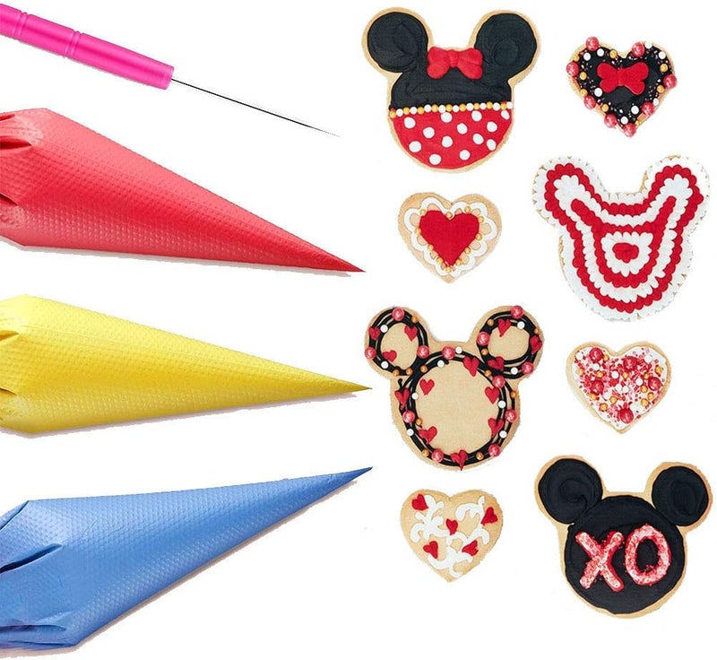 ELJRBCK 122Pieces Tipless Piping Bags - 100pcs Disposable Piping Pastry Bag for Royal Icing/Cookies Decorating - 10 Pastry Bag Ties,10 Clips &2 Scriber Needle - Best Cookie/Cake Decorating Tools (10 Inch) - Image 5