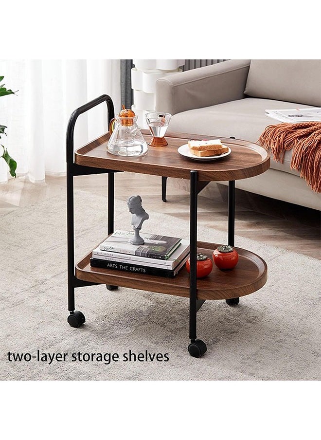DAREU - End Table with Rolling Wheels,Movable Small Coffee Table 2 Layers Small Trolley,Nordic Style Living Room Trolley Suitable for Use in The Living Room Bedroom Office (Walnut) - Image 1