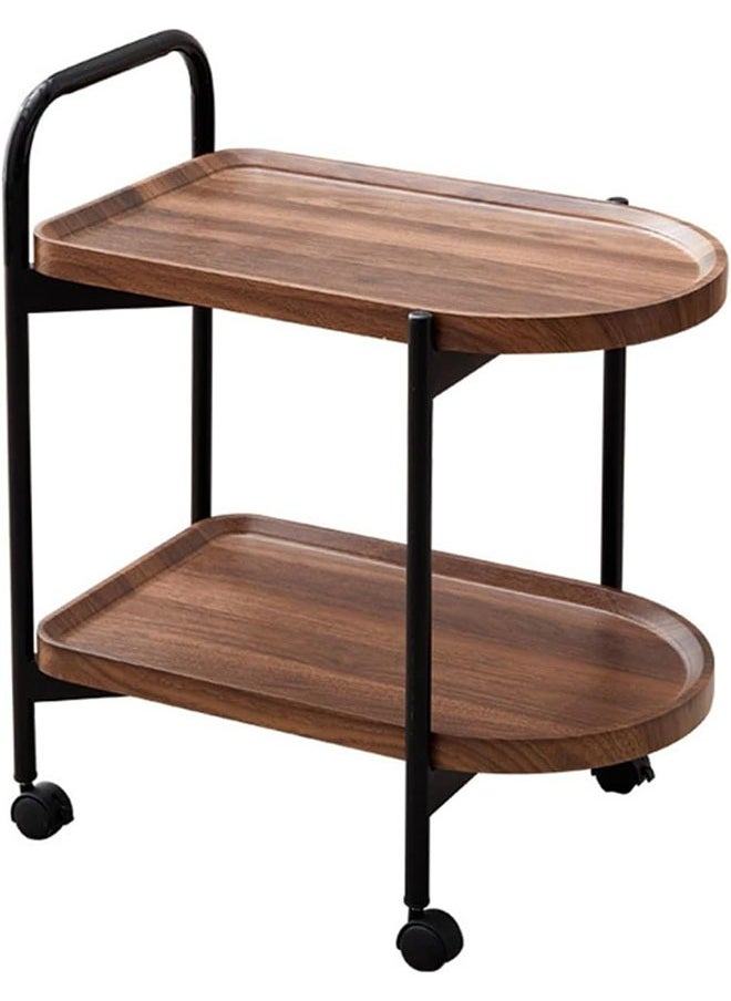 DAREU - End Table with Rolling Wheels,Movable Small Coffee Table 2 Layers Small Trolley,Nordic Style Living Room Trolley Suitable for Use in The Living Room Bedroom Office (Walnut) - Image 1