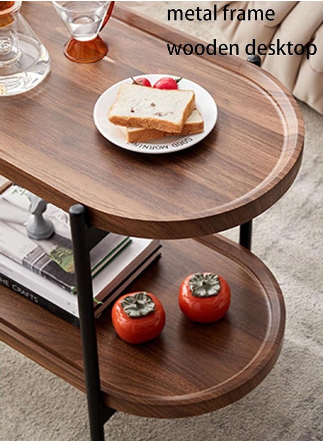 DAREU - End Table with Rolling Wheels,Movable Small Coffee Table 2 Layers Small Trolley,Nordic Style Living Room Trolley Suitable for Use in The Living Room Bedroom Office (Walnut) - Image 1