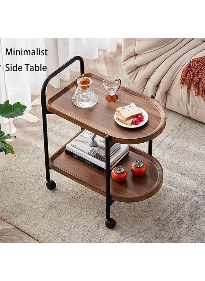 DAREU - End Table with Rolling Wheels,Movable Small Coffee Table 2 Layers Small Trolley,Nordic Style Living Room Trolley Suitable for Use in The Living Room Bedroom Office (Walnut) - Image 1