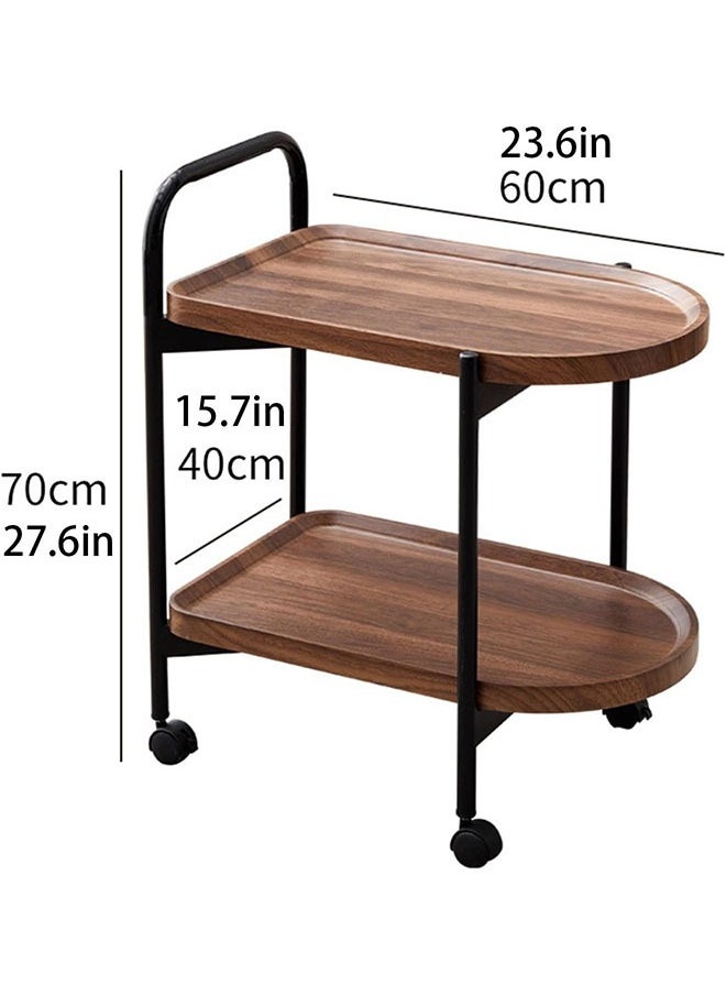 DAREU - End Table with Rolling Wheels,Movable Small Coffee Table 2 Layers Small Trolley,Nordic Style Living Room Trolley Suitable for Use in The Living Room Bedroom Office (Walnut) - Image 1