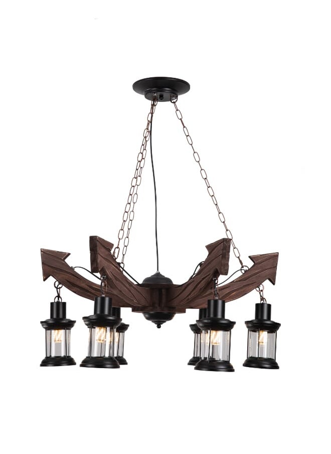 Best Power - Rustic 6-Light Chandelier – Model 6617-6 | Vintage Farmhouse Design | Adjustable 60cm Chain | E27 Base (Bulbs Not Included) - Image 1