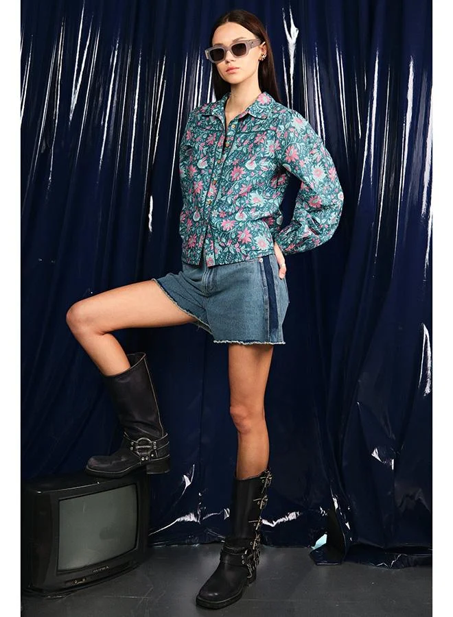 فيرجيو قميص فيرجيو بأكمام منفوشة وطبعة بلوك من القطن 100%