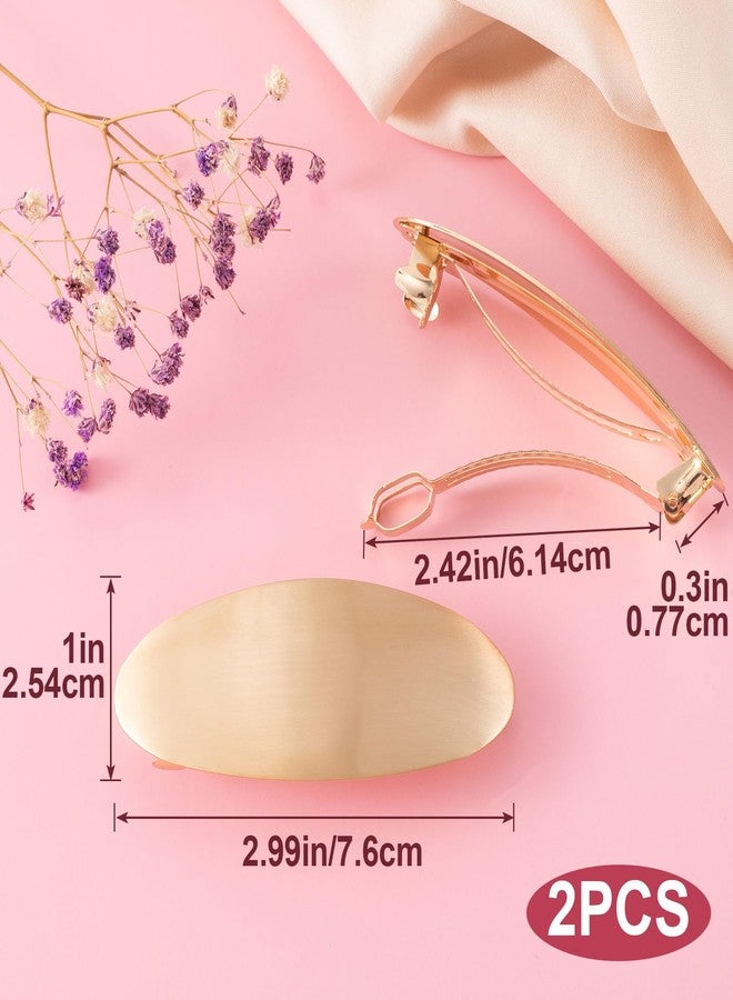 CustomyLife 2pcs French Metal Oval Hair Barrettes for Women, Non-Slip Simple Large Hair Clip, Vintage Brushed Hair Accessories for Long Short Curly Straight Thick Thin Wavy Hair-Gold - Image 2