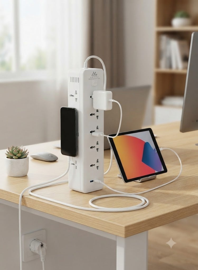 مشترك كهربائي عمودي ذكي متعدد الاستخدامات مزود بمنافذ طاقة وفتحات شحن USB - Image 2