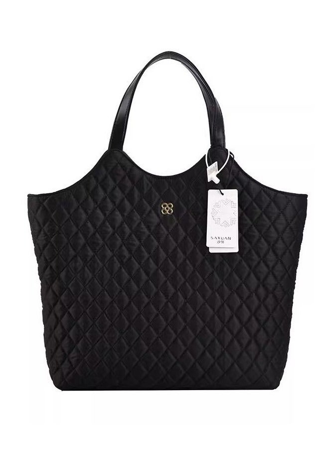 Fashion women's handbag shoulder bag women's large capacity commuting tote bag,Black - Image 1