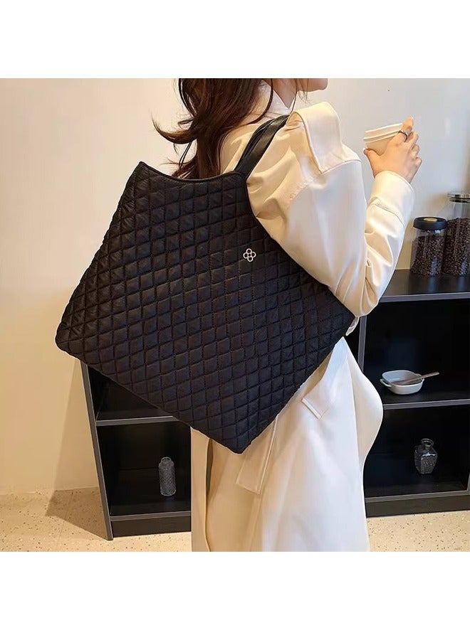 Fashion women's handbag shoulder bag women's large capacity commuting tote bag,Black - Image 2
