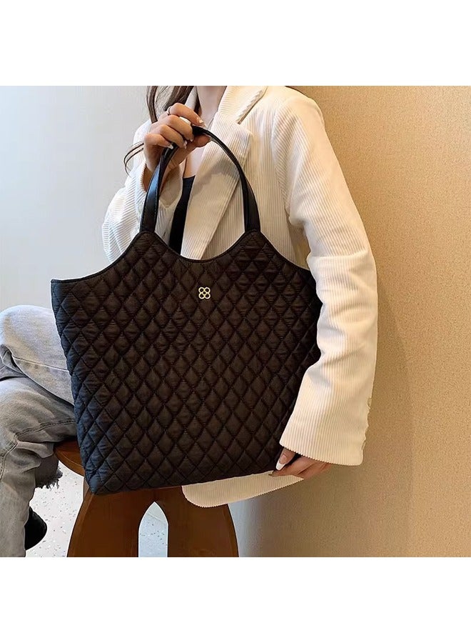 Fashion women's handbag shoulder bag women's large capacity commuting tote bag,Black - Image 3