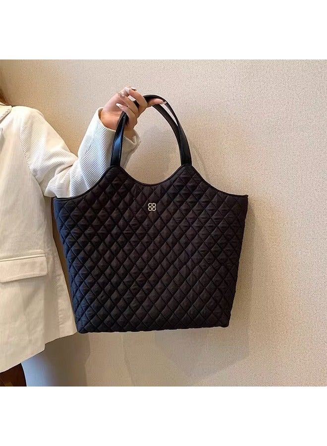 Fashion women's handbag shoulder bag women's large capacity commuting tote bag,Black - Image 4