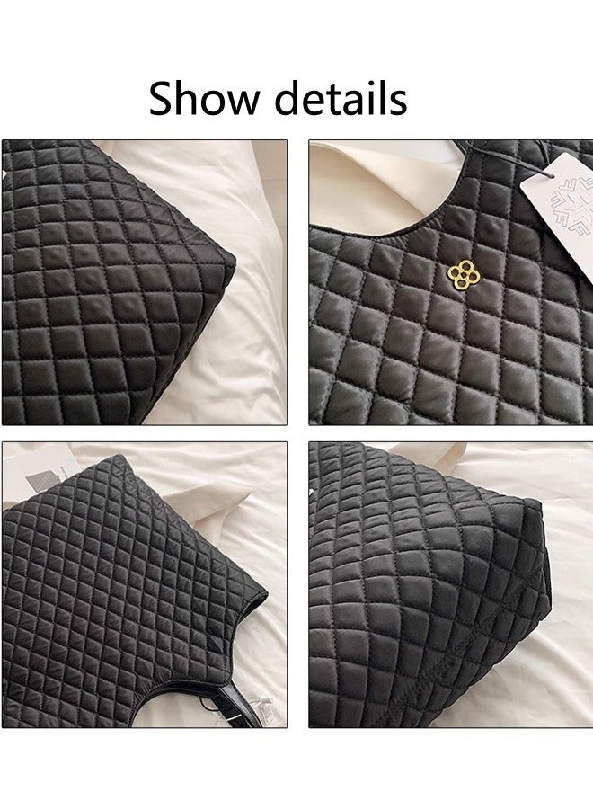 Fashion women's handbag shoulder bag women's large capacity commuting tote bag,Black - Image 5