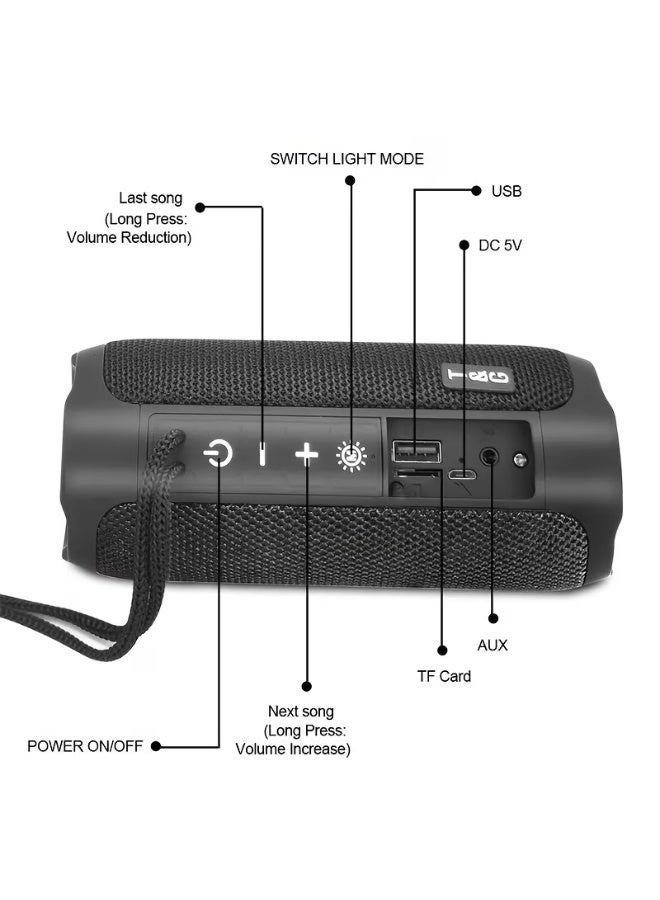 T&G 227 Portable Bluetooth Speaker, Wireless Outdoor Speaker with Deep Bass, LED Light, Rechargeable Battery, Compact Travel Speaker for Mobile Phones, Black Black - Image 3