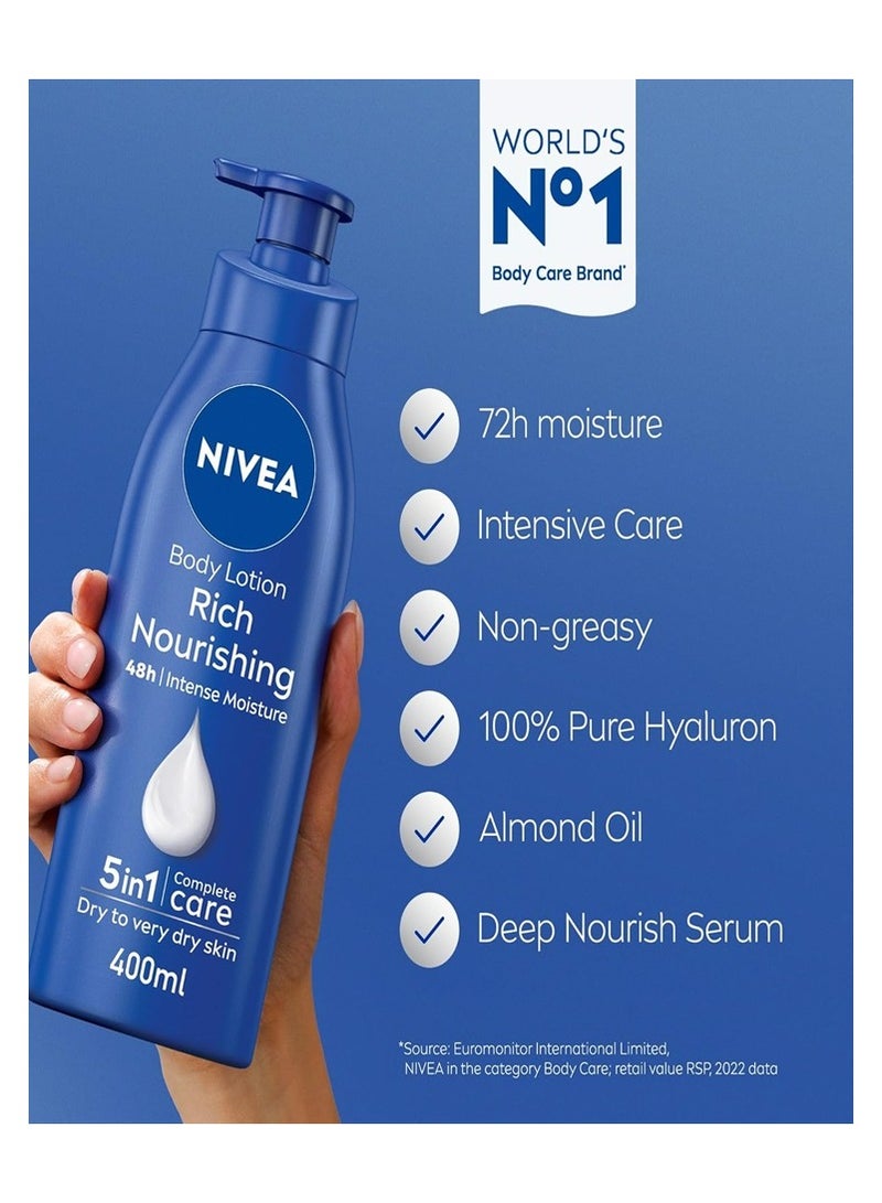 Nivea Body Lotion Moisturizer for Extra Dry Skin, 48h Moisture Care, Nourishing Almond Oil & Vitamin E, 400ml - Image 2