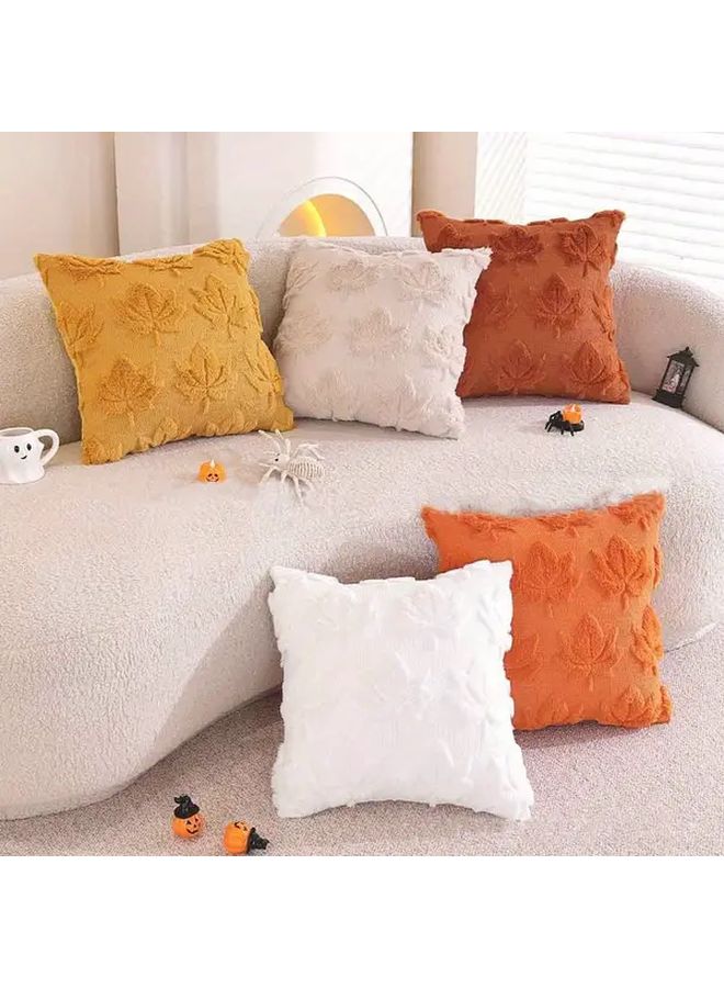 White Maple Leaf Pillow Cover 18x18 Inch Faux Fur Farmhouse Style Machine Washable - Image 3