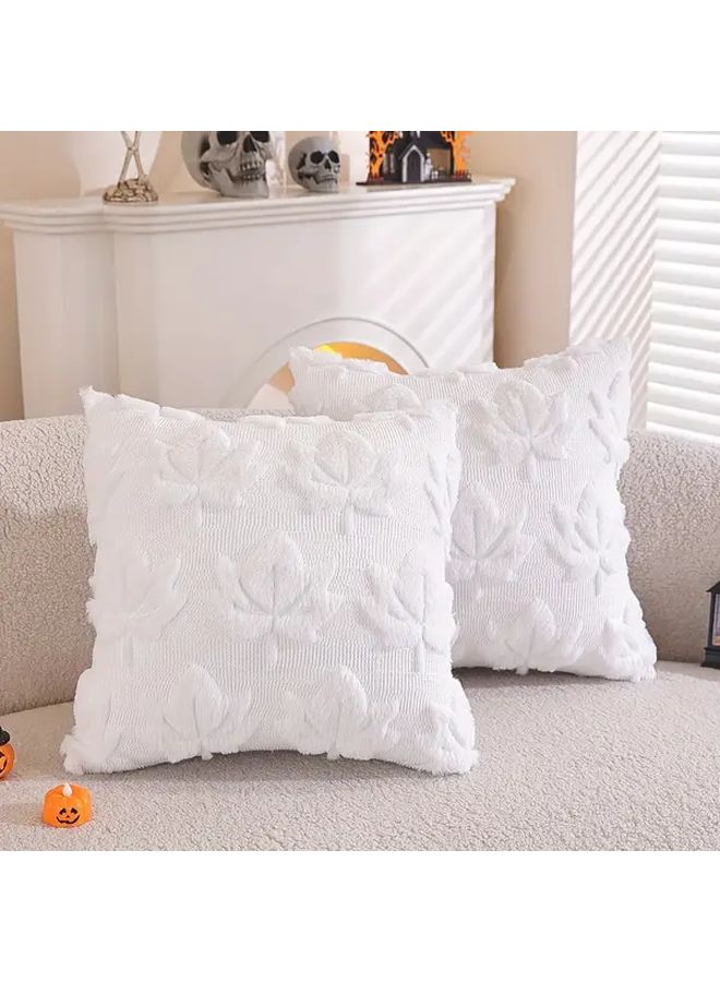 White Maple Leaf Pillow Cover 18x18 Inch Faux Fur Farmhouse Style Machine Washable - Image 1