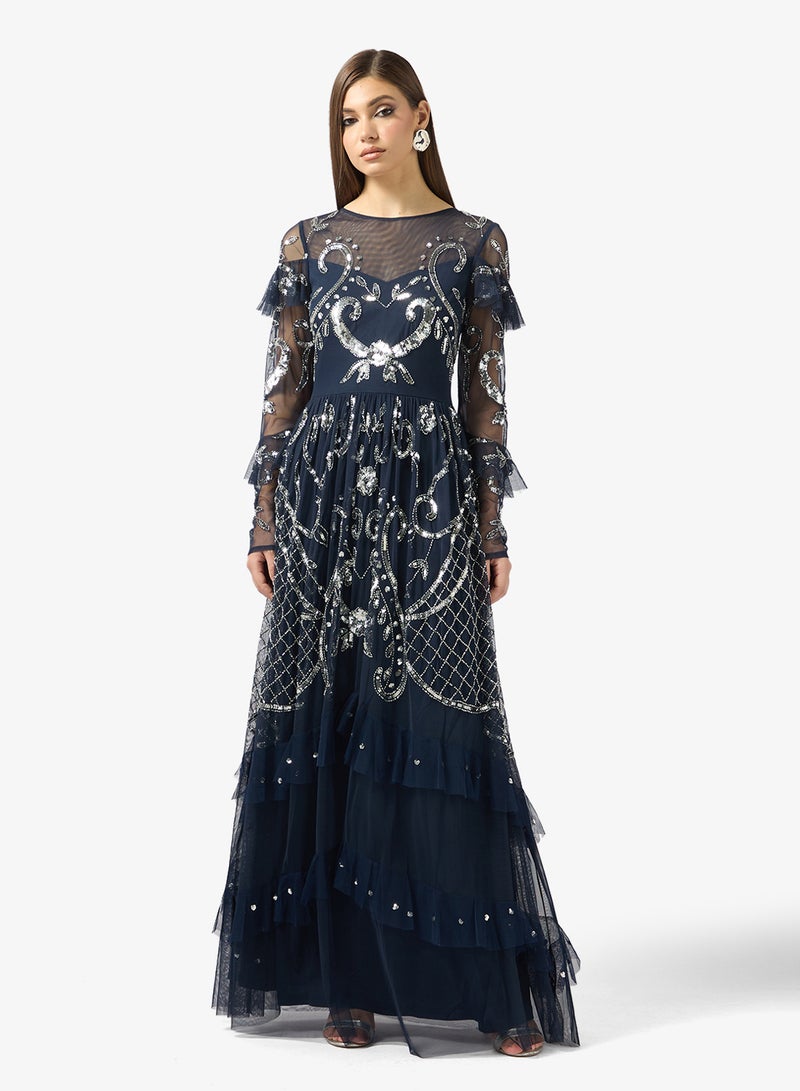 Frock and Frill Embellished mesh detailled maxi dress - Image 1