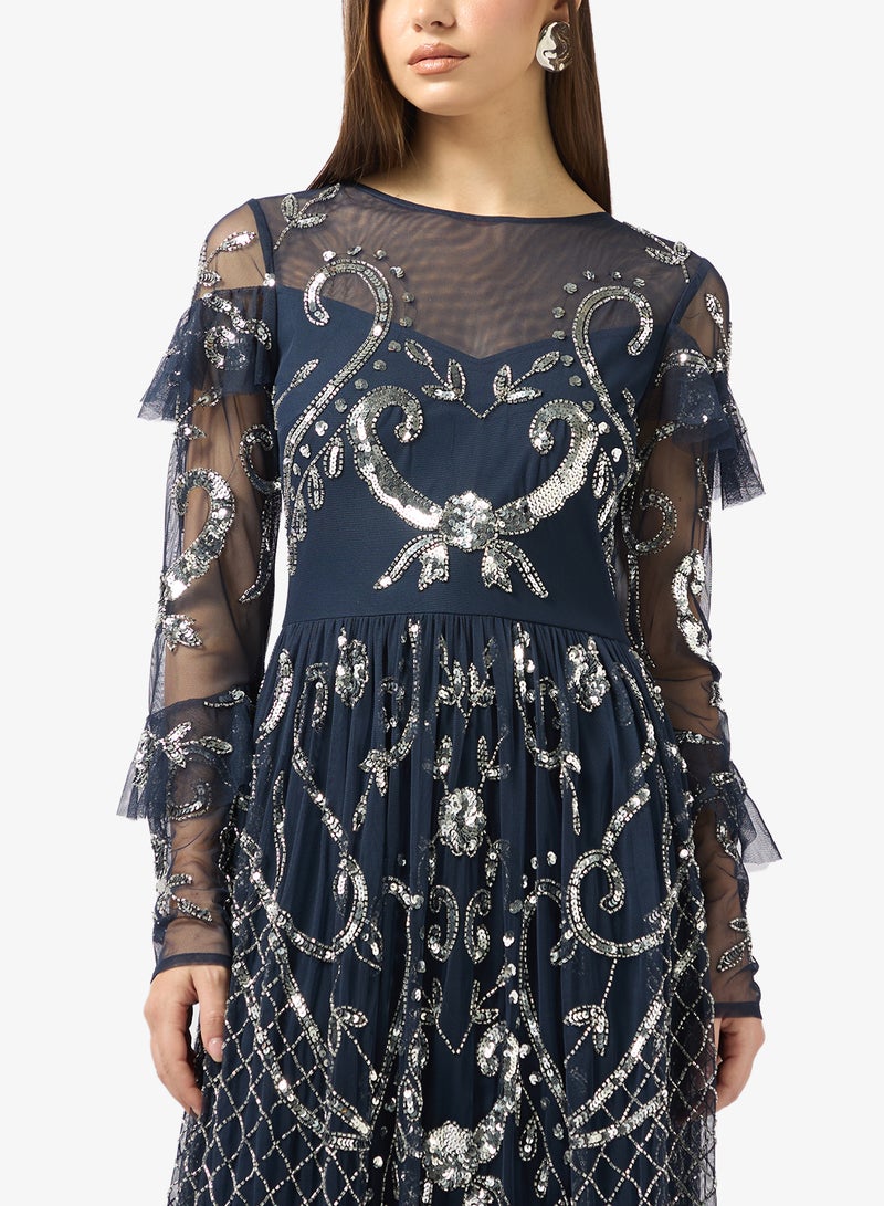 Frock and Frill Embellished mesh detailled maxi dress - Image 3