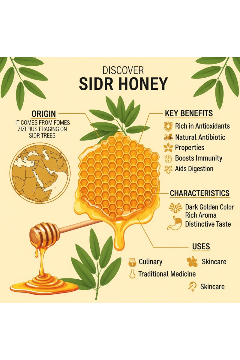 Asal Alghali Pure Sidr Honey 280g - Raw, Organic, Unprocessed Sidr Tree Honey from the Middle East - Rich in Nutrients, Antibacterial & Anti-Inflammatory Properties - Natural Luxurious Sweetener - Image 4