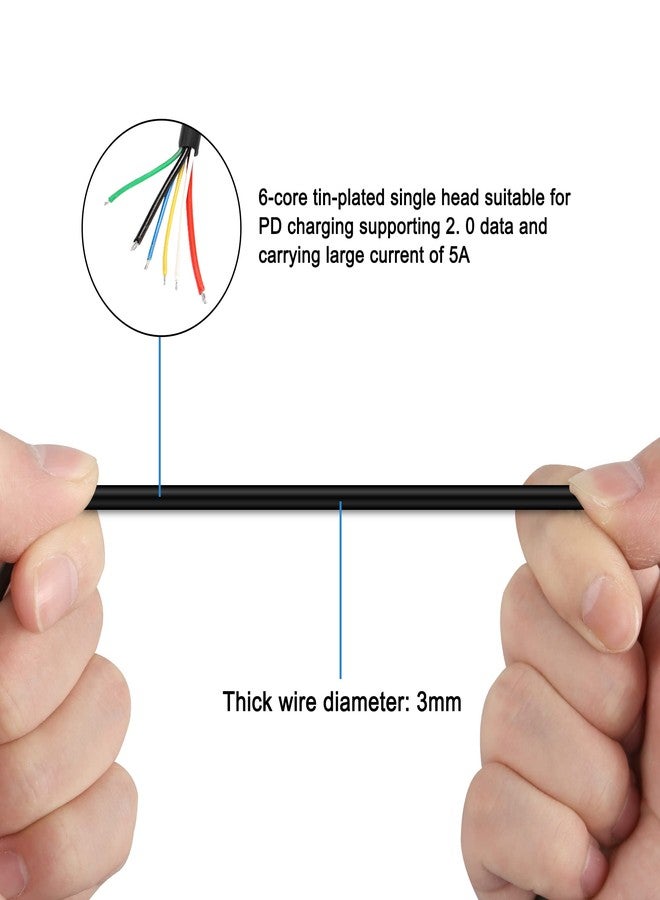 XMSJSIY كابل شحن USB Type C PD Pigtail كابل تمديد نقل البيانات سلك عاري 6 أنوية 5A CC1 CC2 شحن سريع مزود طاقة لـ DIY 18AWG-1.2M/2pcs - Image 3