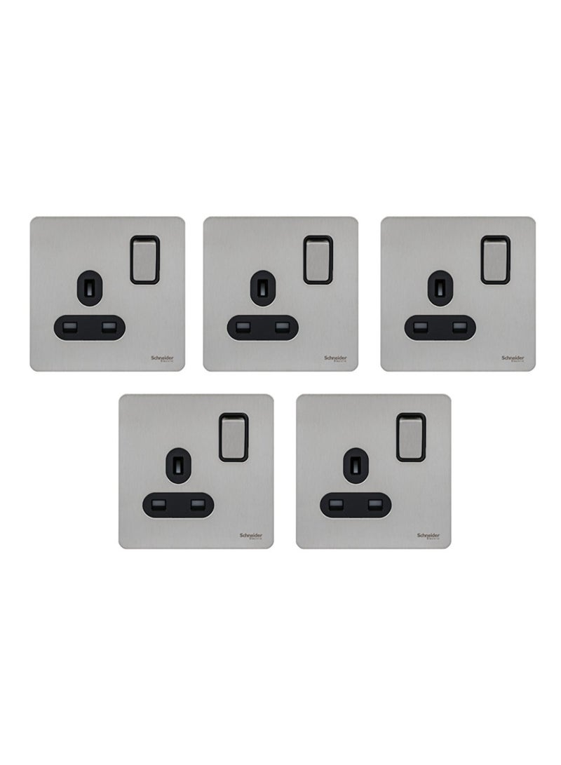 Schneider Electric GU3410-BSS 13A 1-Gang Ultimate Screwless Flat Plate Switched Socket, Stainless Steel - Pack of 5