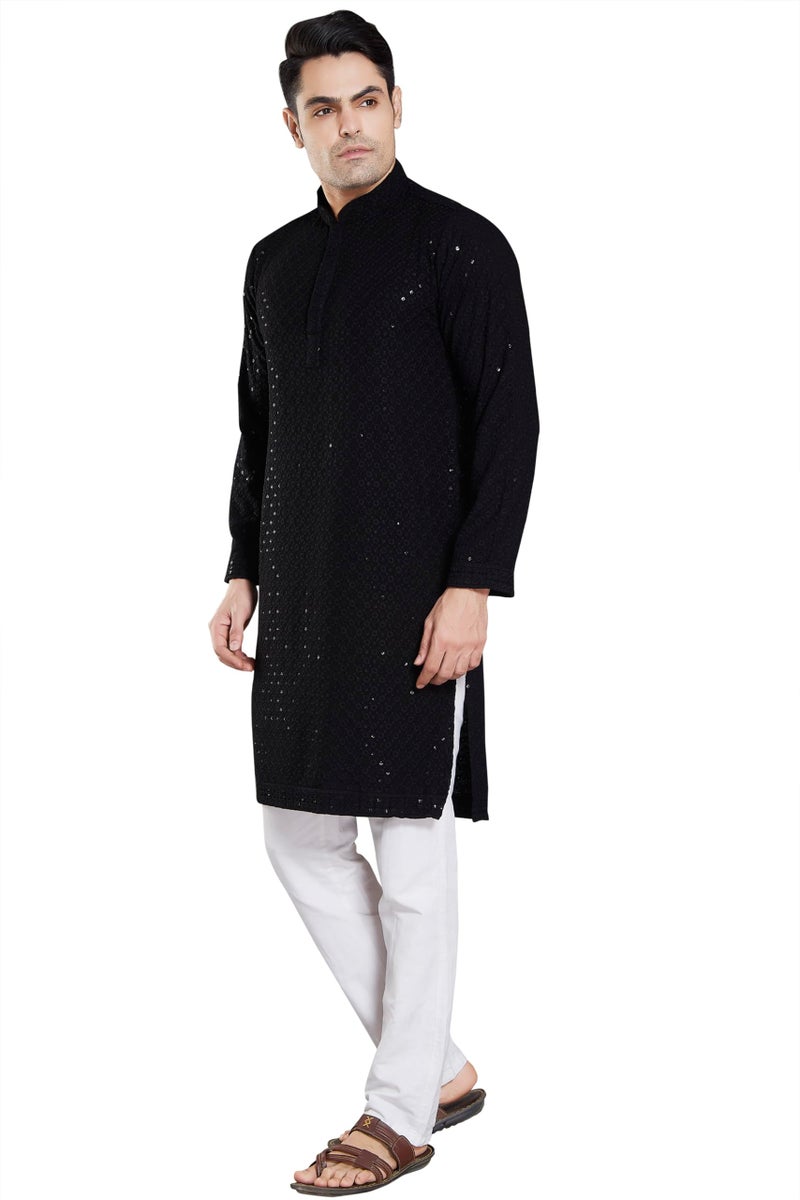 DIVISIVE Men's Sequince Embroidered Cotton Blend Only Slim Fit Kurta (DKRT15_XXXL_Black) - Image 3