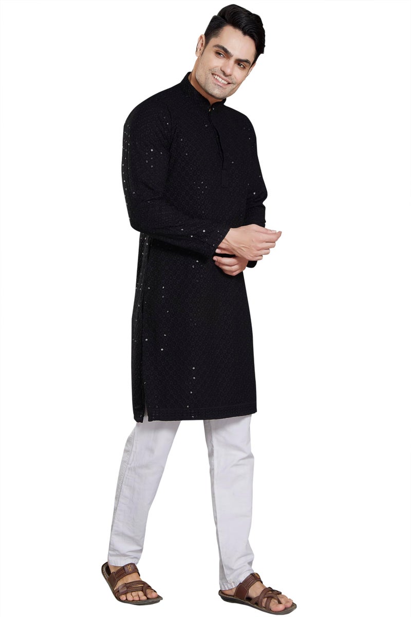 DIVISIVE Men's Sequince Embroidered Cotton Blend Only Slim Fit Kurta (DKRT15_XXXL_Black) - Image 4