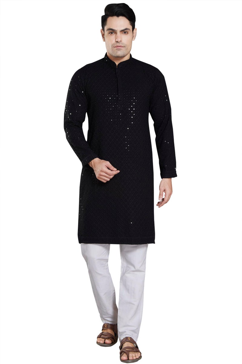 DIVISIVE Men's Sequince Embroidered Cotton Blend Only Slim Fit Kurta (DKRT15_XXXL_Black) - Image 2