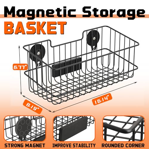 ULIBERMAGNET Magnetic Baskets, Large Capacity Metal Wire Mesh Basket Holder Organizer for Sundry Tool Storage, Magnetic Shelf for Garage, Laundry, Kitchen, Workshop, Cabinet(2 Pack) - Image 2