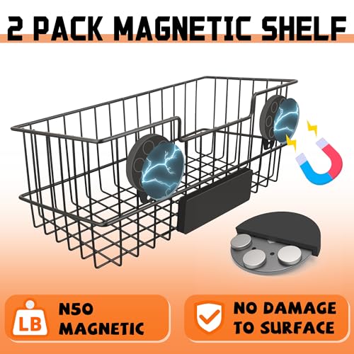 ULIBERMAGNET Magnetic Baskets, Large Capacity Metal Wire Mesh Basket Holder Organizer for Sundry Tool Storage, Magnetic Shelf for Garage, Laundry, Kitchen, Workshop, Cabinet(2 Pack) - Image 5
