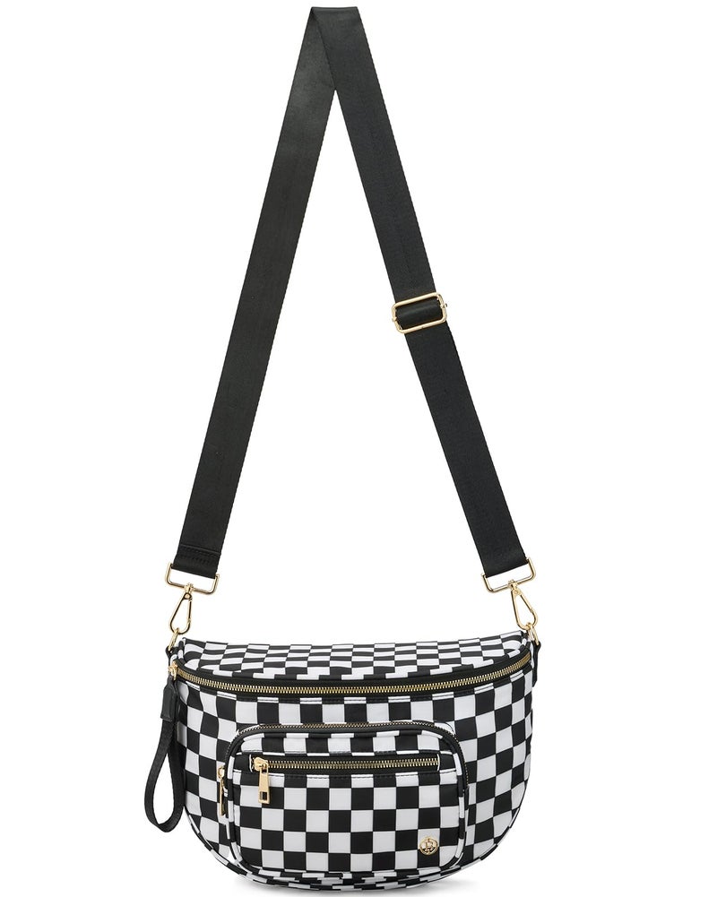 BOSTANTEN Crossbody Bags for Women Cross Body Purse Checkered Bum Bag, Large Diaper Purse for Moms, Perfect for Work/Travel - Image 1