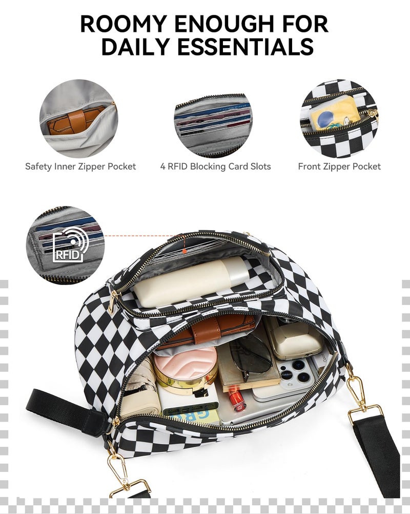 BOSTANTEN Crossbody Bags for Women Cross Body Purse Checkered Bum Bag, Large Diaper Purse for Moms, Perfect for Work/Travel - Image 5