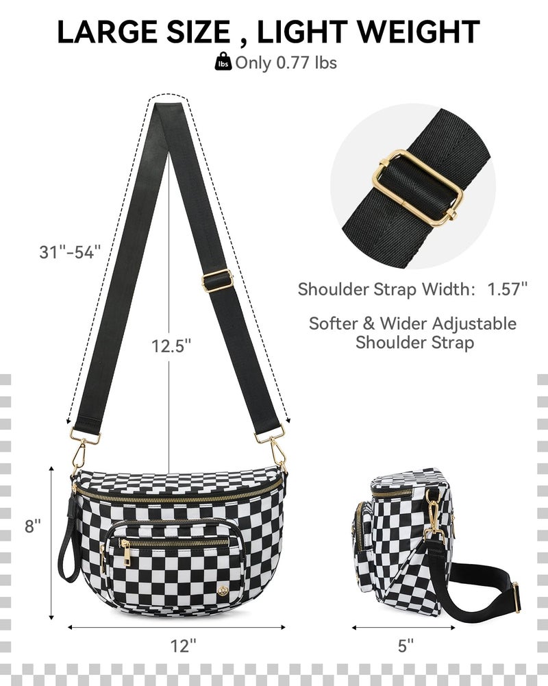 BOSTANTEN Crossbody Bags for Women Cross Body Purse Checkered Bum Bag, Large Diaper Purse for Moms, Perfect for Work/Travel - Image 3
