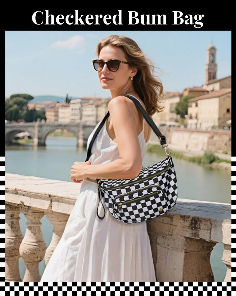 BOSTANTEN Crossbody Bags for Women Cross Body Purse Checkered Bum Bag, Large Diaper Purse for Moms, Perfect for Work/Travel - Image 2