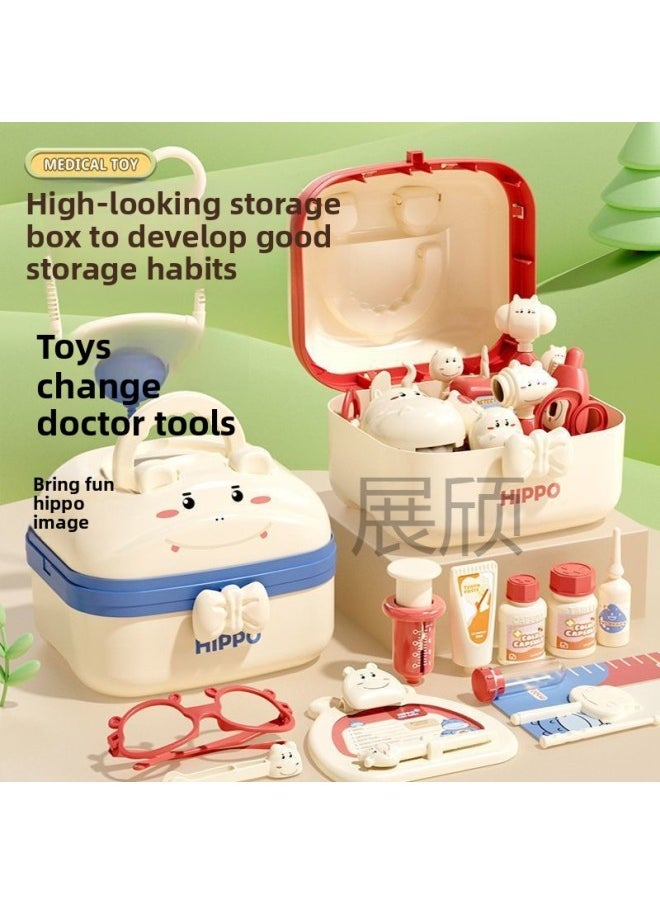 Simulation Children's Medicine Box Toys Full Set Of Small Doctor Equipment Children's Toys Girls Children's Toolbox-Colour:Regular Pack [blue Hippo Storage Box] 58-piece Set-Specification:Standard Version  - Image 4