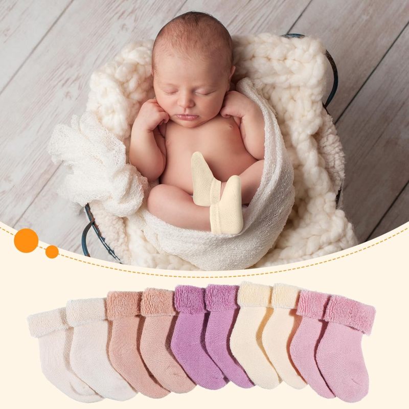 10 Pairs Preemie Socks Preemie Baby Terry Socks Cotton Turn Cuff Preemie Socks NICU for Newborn Girls Boys Preemie - Image 3