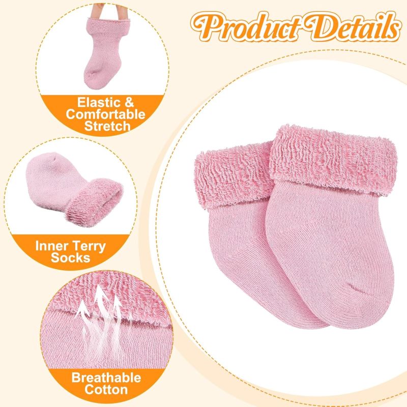 10 Pairs Preemie Socks Preemie Baby Terry Socks Cotton Turn Cuff Preemie Socks NICU for Newborn Girls Boys Preemie - Image 5