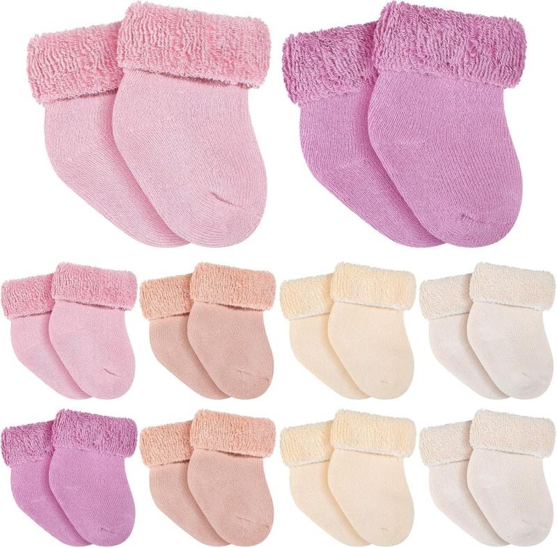 10 Pairs Preemie Socks Preemie Baby Terry Socks Cotton Turn Cuff Preemie Socks NICU for Newborn Girls Boys Preemie - Image 2