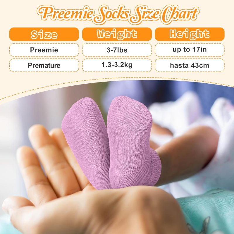 10 Pairs Preemie Socks Preemie Baby Terry Socks Cotton Turn Cuff Preemie Socks NICU for Newborn Girls Boys Preemie - Image 4
