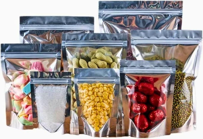 TRANSPARENT FRONTSILVER BACK STANDUP ZIPPER POUCH REUSABLE LDPE ZIP LOCK BAG FOR FOOD STORAGE PRODUCT PACKING POUCH SIZE 5 X 8 INCH CAPACITY 250GM 50 PCS