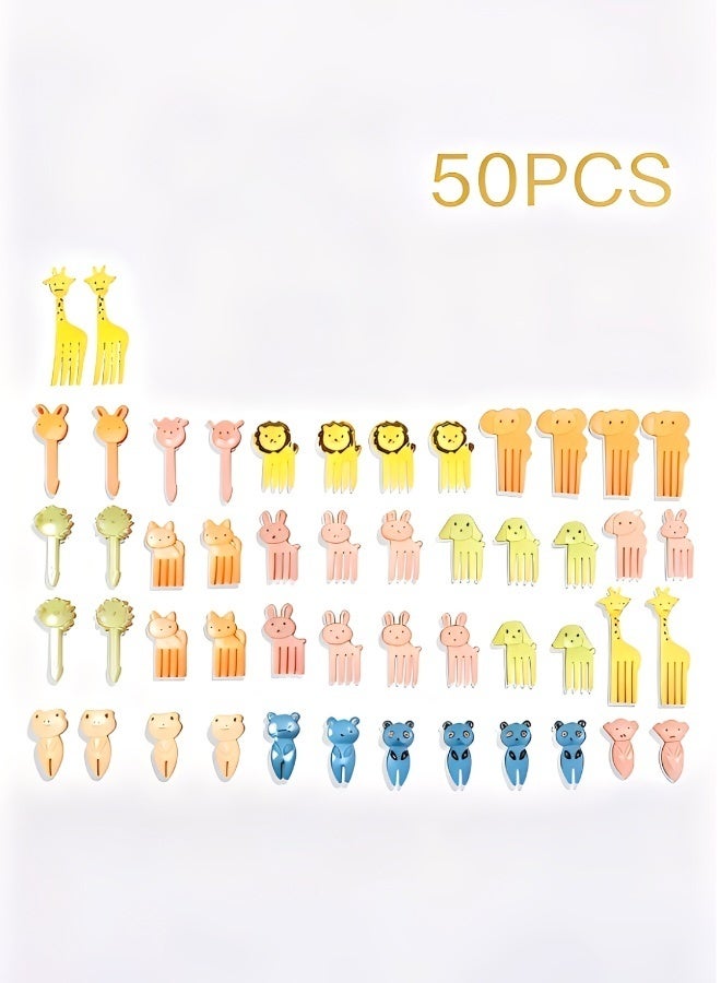 أدوات تقطيع الفاكهة للأطفال 50 قطعة من الحيوانات اللطيفة والعيون الكرتونية شوكة أو أدوات تقطيع الفاكهة والخضروات والكعك والحلويات والمعجنات وديكور الحفلات - Image 1