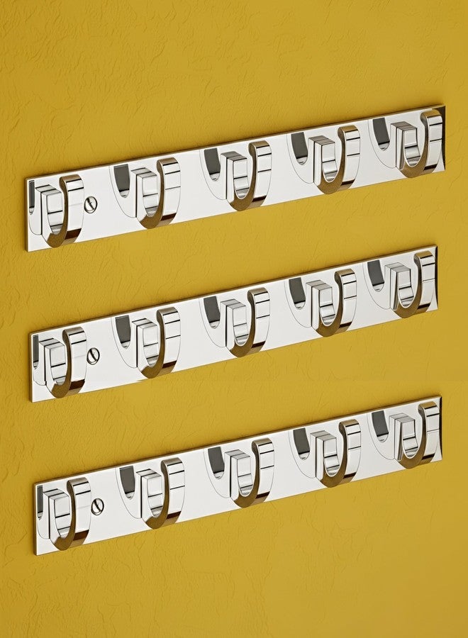 Craftbin 5 Pin Stainless Steel Cloth Hooks Hanger Door Wall Bedroom Bathroom Robe Hooks Rail for Hanging Keys, Clothes, Towel Npakin Hook (Silver) (3) - Image 1