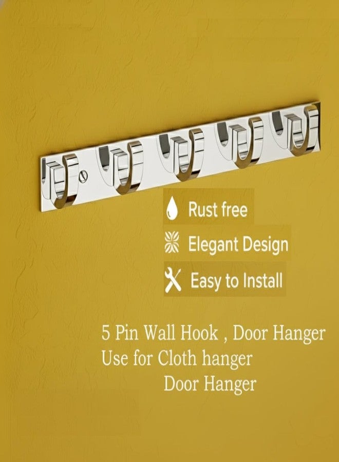 Craftbin 5 Pin Stainless Steel Cloth Hooks Hanger Door Wall Bedroom Bathroom Robe Hooks Rail for Hanging Keys, Clothes, Towel Npakin Hook (Silver) (3) - Image 4
