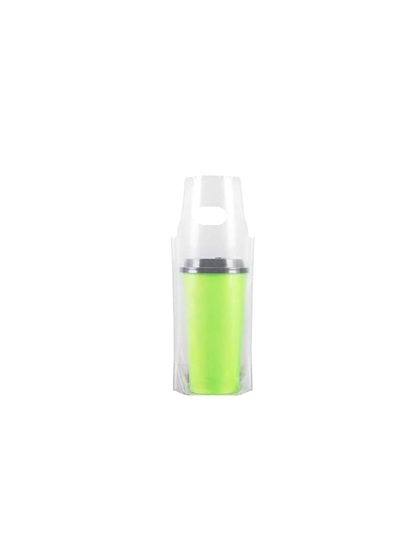 100 PCS Cup Drink Carrier Bags with Clear Handle - Portable Plastic Beverage Containers for Take Out - Holds 1 Cup Up to 16OZ - Hanging Hole Design  - Image 1